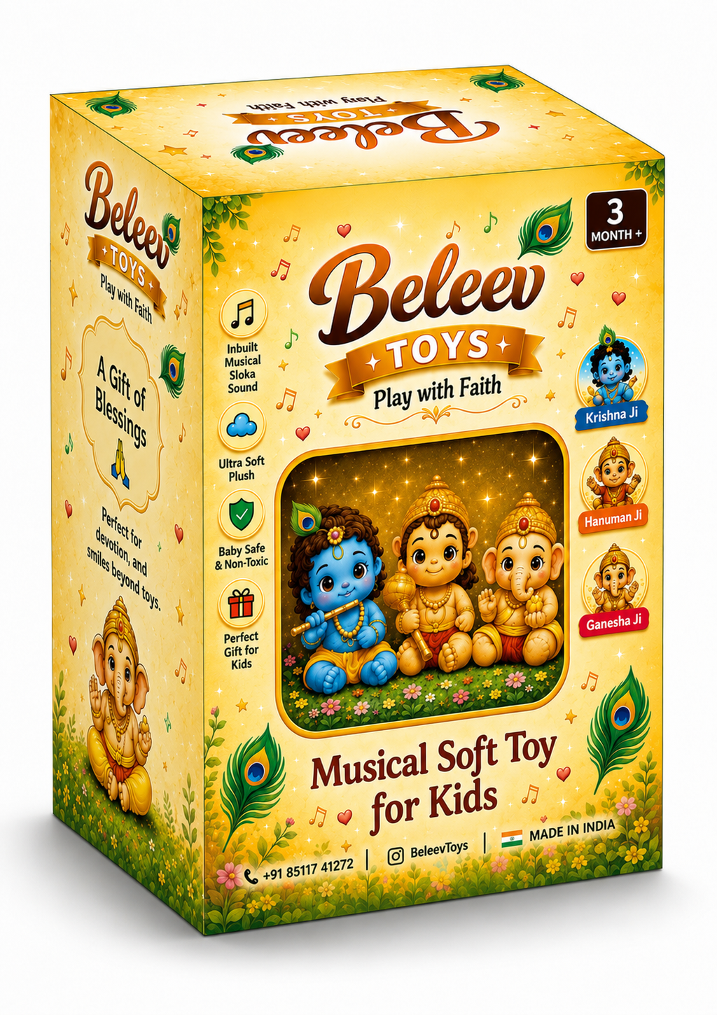 Beleev Toys Hanuman Ji Musical Sloka Soft Toy for Kids – Bhajan & Devotional Sound Plush Toy