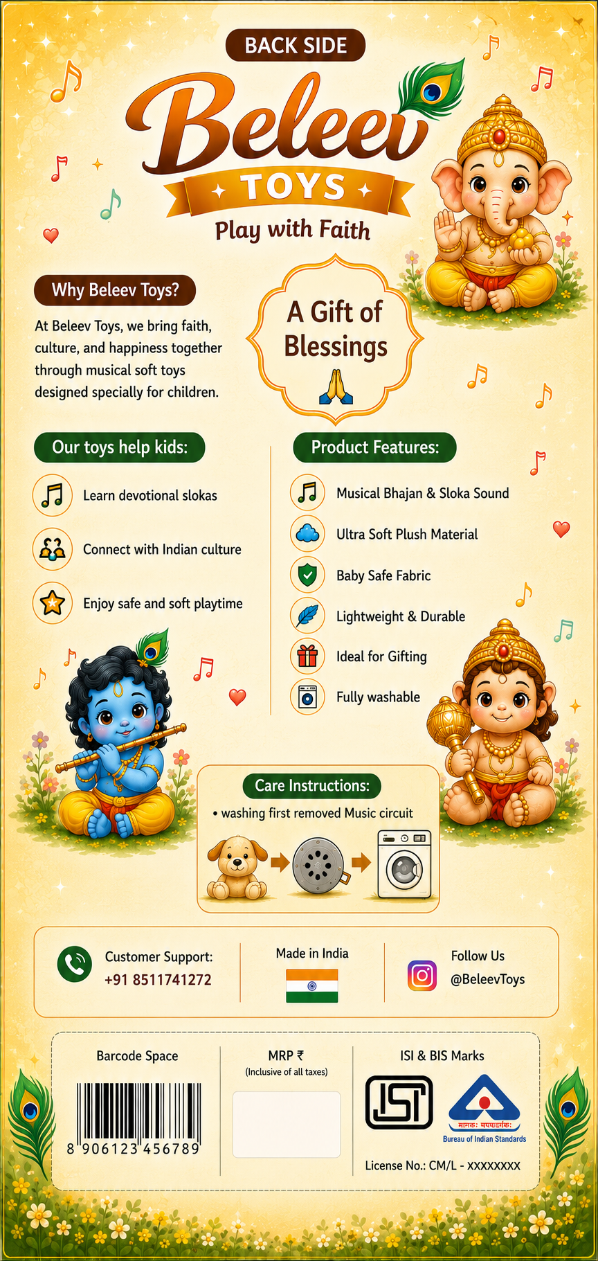 Beleev Toys Hanuman Ji Musical Sloka Soft Toy for Kids – Bhajan & Devotional Sound Plush Toy