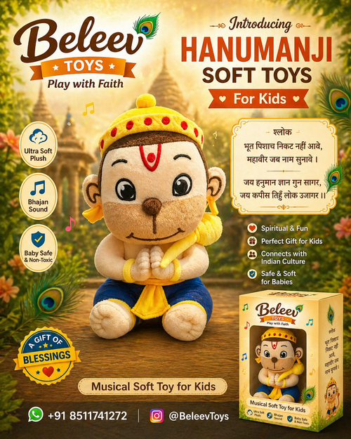 Beleev Toys Hanuman Ji Musical Sloka Soft Toy for Kids – Bhajan & Devotional Sound Plush Toy