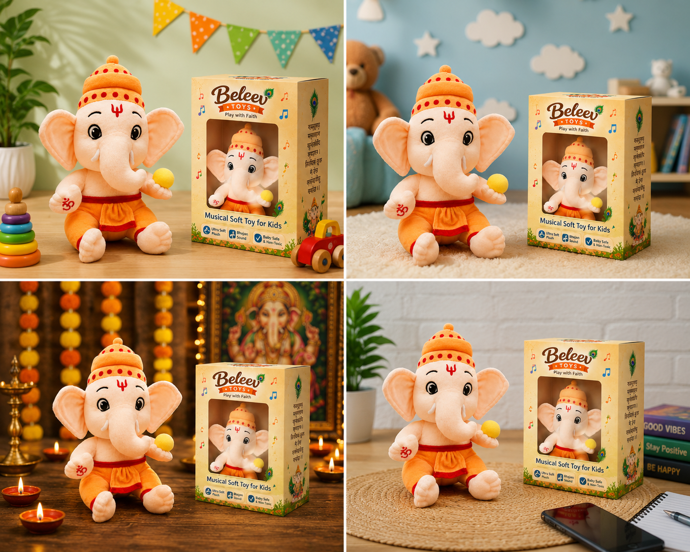 Ganesha Ji Musical Sloka Soft Toy for Kids | Ultra Soft Plush Toy | Beleev Toys